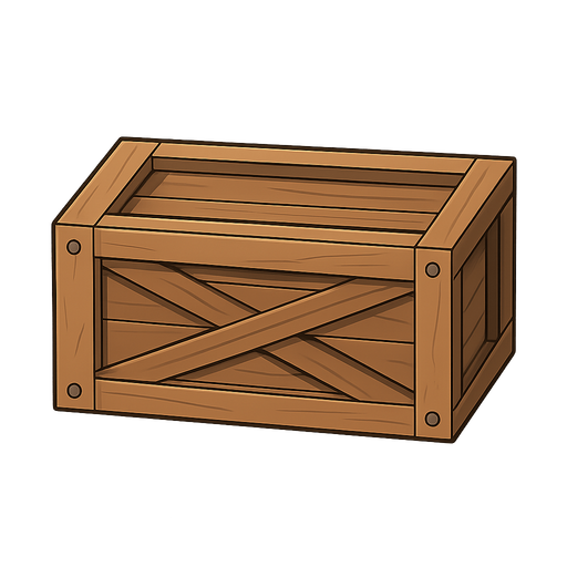 3d wood container. No background. Transparent background. Blank background. No shadows. 2d. In-Game asset. flat