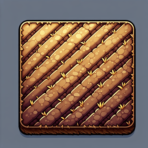 Create a tilled soil square.
Single Game Texture.  In-Game asset.  2d.  Blank background.  High contrast.  No shadows