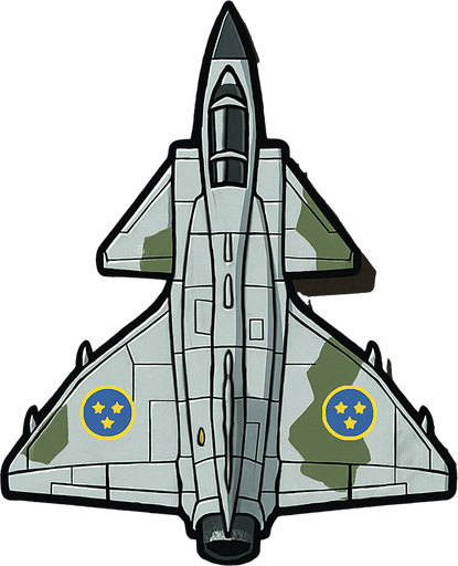 A Saab 37 Viggen fighter jet..
In-Game asset.  2d.  High contrast.  No shadows. Top down view