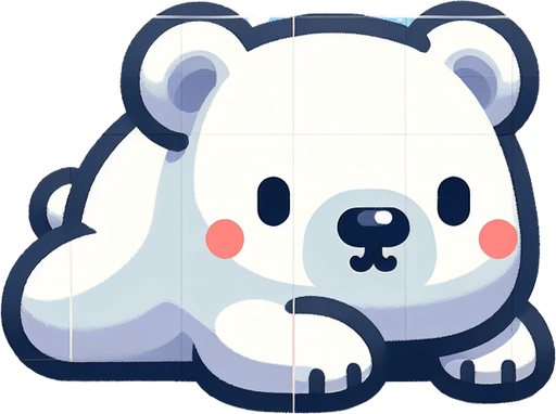 Белый медведь лежит на снегу. Мультяшный.
Single Game Texture.  In-Game asset.  2d.  Blank background.  High contrast.  No shadows