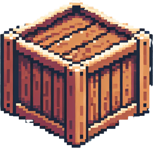 pixel art of a crate, flat side view . Single Game Texture. In-Game asset. 2d. Blank background. High contrast. No shadows.