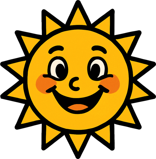 gülen bir güneş.
In-Game asset.  2d.  High contrast.  No shadows