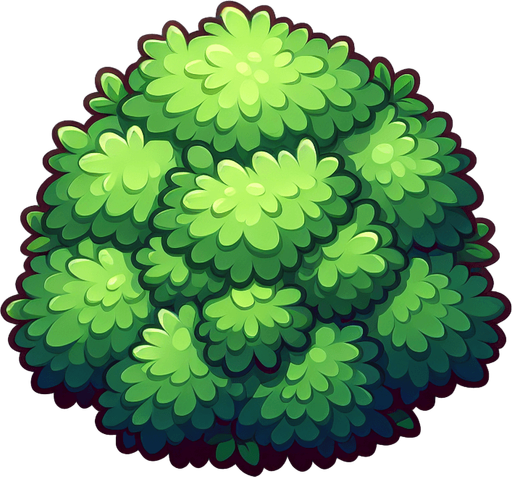 bush.
Single Game Texture. In-Game asset. 2d. Blank background. High contrast. No shadows.