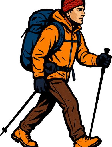 As un alpinista caminando que sea una persona real.
In-Game asset.  2d.  High contrast.  No shadows