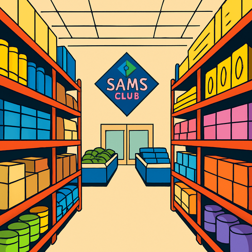 Los pasillos de sams club vistos desde dentro hacia el centro del establecimiento. 2d ANIMADO.
In-Game asset.  2d.  High contrast.  No shadows