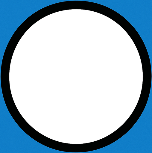 White circle with black outline. Blue background..
In-Game asset.  2d.  High contrast.  No shadows
