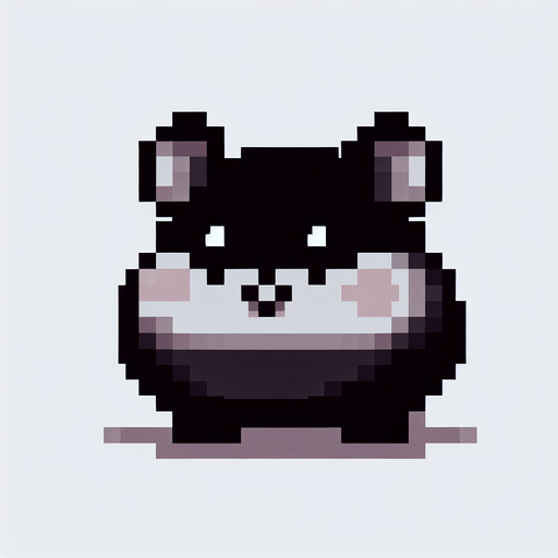 black hamster from pixels.
Single Game Texture. In-Game asset. 2d. Blank background. High contrast. No shadows.