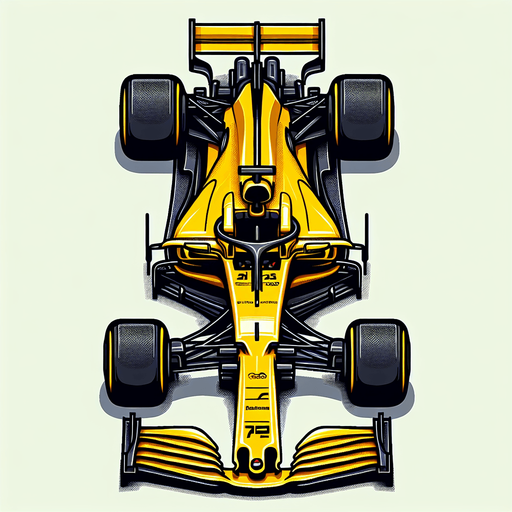 a yellow f1 race car top view.
Single Game Texture. In-Game asset. 2d. Blank background. High contrast. No shadows.