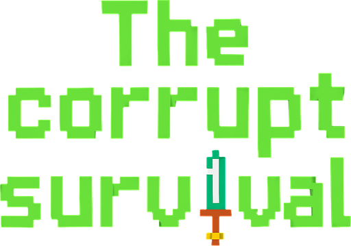 Crea una imagen de un texto que diga "The corrupt survival" qué sea pixel y en la palabra "i" ponle una espada pixel.
In-Game asset.  2d.  High contrast.  No shadows