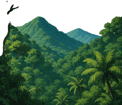 panorame wied gambar hutan tropis pegunungan dan langit biru cerah gaya anime vinland saga