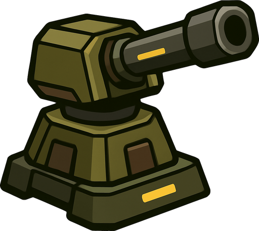 2d turret.
In-Game asset.  2d.  High contrast.  No shadows