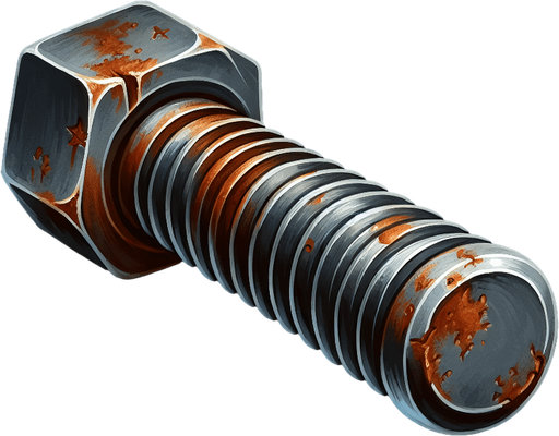 ржавый болт в стиле hand-paint.
Single Game Texture.  In-Game asset.  2d.  Blank background.  High contrast.  No shadows