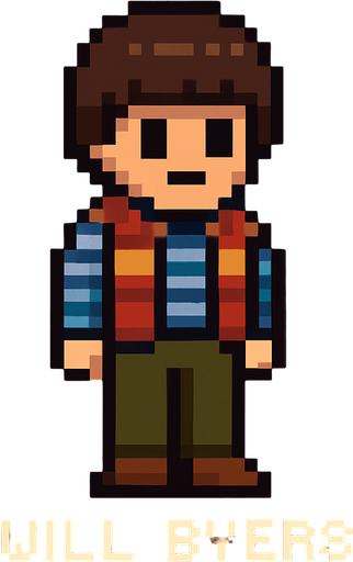 Will Byers from Stranger Things in pixel art style.
In-Game asset.  2d.  High contrast.  No shadows