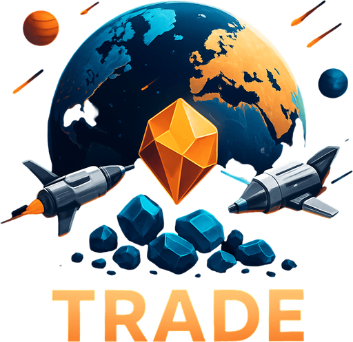 Uzay temalı global Cevher ticareti, gerçekçi, Altında "Trade" yazsın.
In-Game asset.  High contrast.  No shadows