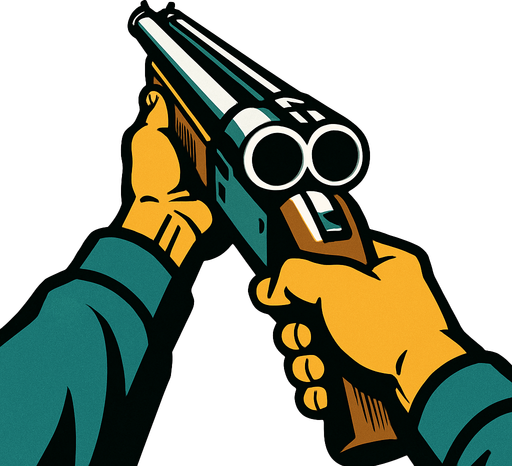 A shotgun with a first person view of somebody holding it.
In-Game asset.  2d.  High contrast.  No shadows