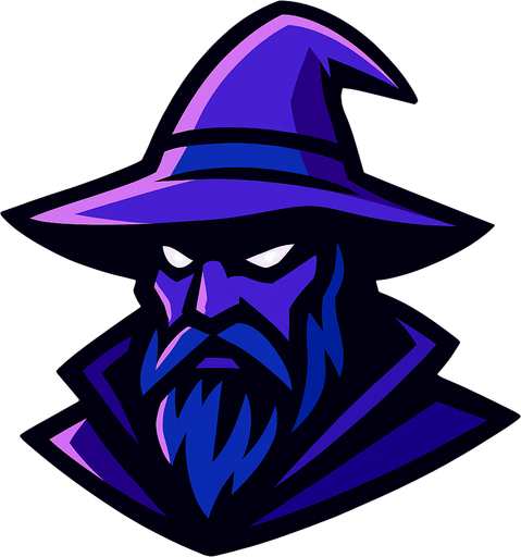 A very mysterious and cool man with a purple hat a wizard character's head is purple and dark blue themed.
In-Game asset.  2d.  High contrast.  No shadows