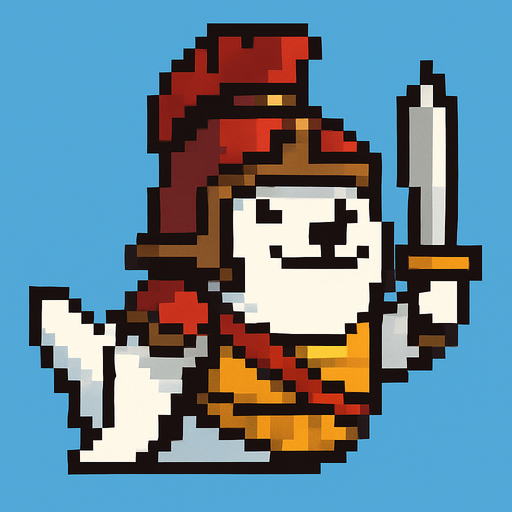 una foca de pixeles con armadura de gladiador.
In-Game asset.  2d.  High contrast.  No shadows
