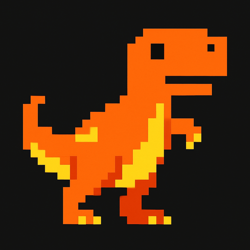 T rex pixel.
In-Game asset.  2d.  High contrast.  No shadows