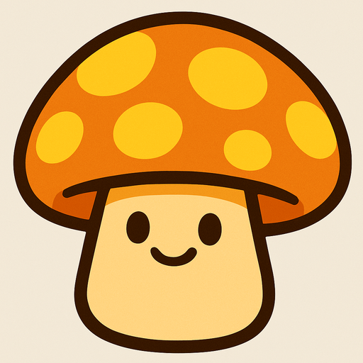 Sombrero Anaranjado/Amarillo: Tiene un sombrero grande y redondo de color anaranjado o amarillo brillante, con manchas de un tono más oscuro o marrón-anaranjado. Los puntos grandes y luminosos en su sombrero le dan un aspecto amigable y sugieren su función solar.

Tallo Beige/Crema: Su tallo es corto y regordete, de un color beige o crema claro.

Cara Amigable: Posee dos ojos pequeños y redondos, y una pequeña sonrisa, dándole una expresión dulce y pasiva..
In-Game asset.  2d.  High contrast.  No shadows