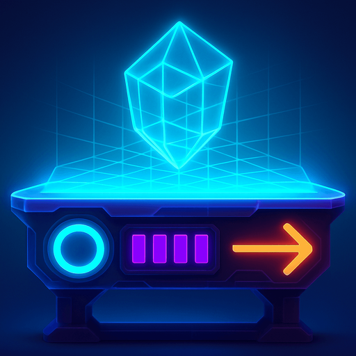 N Neon cyberpunk futuristic glowing side-view 2d platformer style platform flat top hologram light crystal grid projection