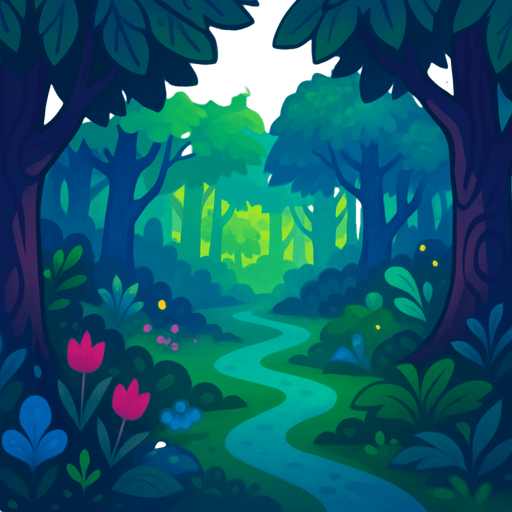 Fond d'écran forêt enchantée.
In-Game asset.  2d.  High contrast.  No shadows