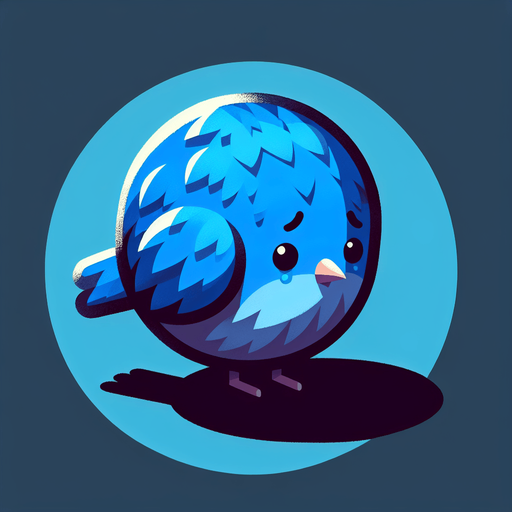 A sad little bluebird sitting down..
Single Game Texture. In-Game asset. 2d. Blank background. High contrast. No shadows.