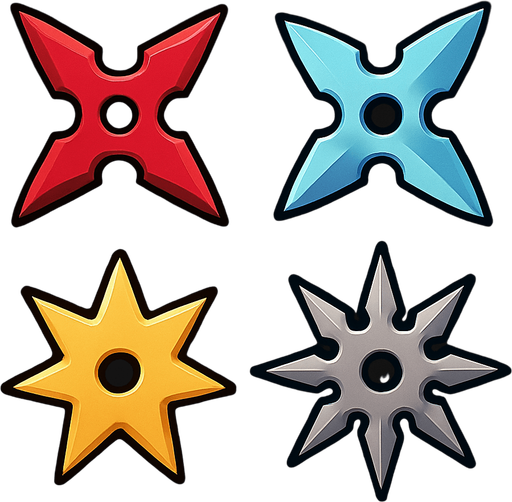Ninja star assets. HD colors.
In-Game asset.  2d.  High contrast.  No shadows