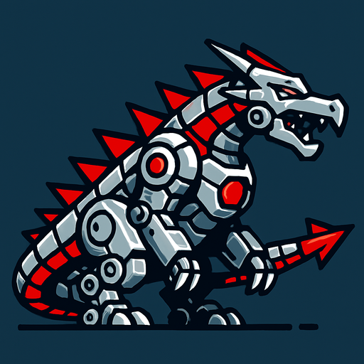silver red row dragon mecha side scroller.
In-Game asset.  2d.  High contrast.  No shadows