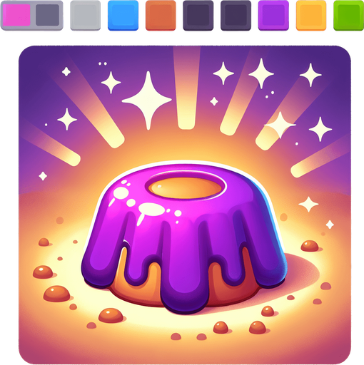 Vibrant purple candy. cartoon. Pudding.
Game asset. 2d. Blank background. High contrast. No shadows.