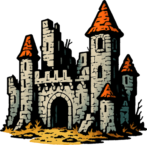 bunu yıpranmış orta çağ şatosuyla değiştir.
In-Game asset.  2d.  High contrast.  No shadows