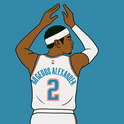 Make player shai gilgeous Alexander in a white thunder uniform and white headband