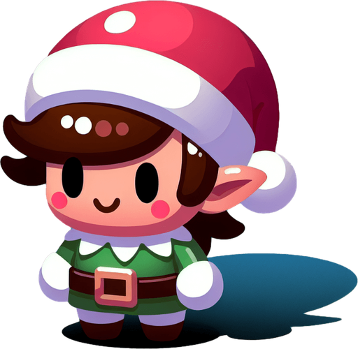 one cute christmas elf. plastic style. Single Game Texture. In-Game asset. 2d. Blank background. High contrast. No shadows.
