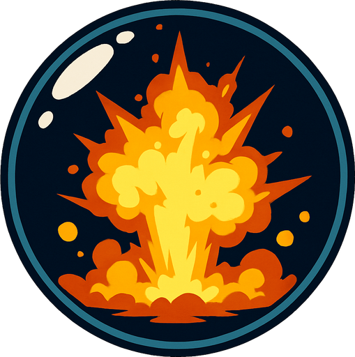 an explosion inside a glass bubble.
In-Game asset.  2d.  High contrast.  No shadows