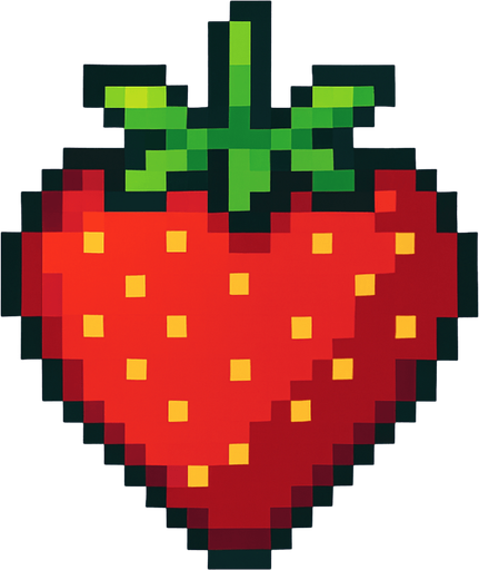 make pixel art 2d strawberry.
In-Game asset.  2d.  High contrast.  No shadows