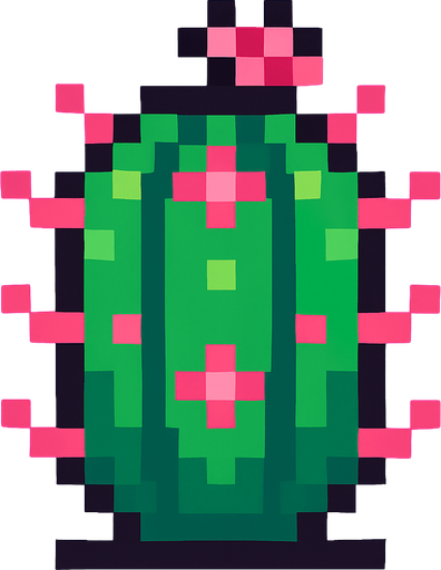 cactus with pink spines and a small pink flower on top 
8bit.
In-Game asset.  2d.  High contrast.  No shadows