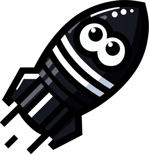 süper marıo oyunundaki siyah renkli ve gözleri olan füze.
Single Game Texture. In-Game asset. 2d. Blank background. High contrast. No shadows.