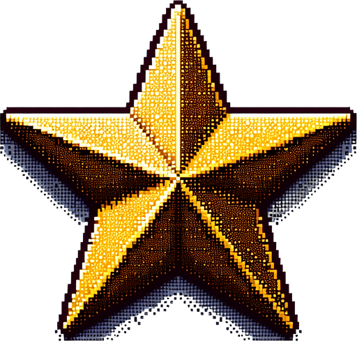 Golden star. Dot picture. Single Game Texture. In-Game asset. 2d. Blank background. High contrast. No shadows.