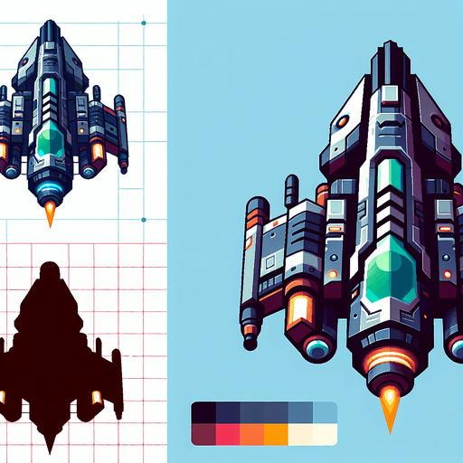 A png space ship shooter facing up.
Single Game Texture. In-Game asset. 2d. Blank background. High contrast. No shadows.