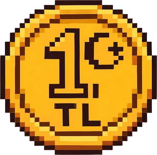 Turkish Lira 1 TL pixel drawing.
In-Game asset.  High contrast.  No shadows
