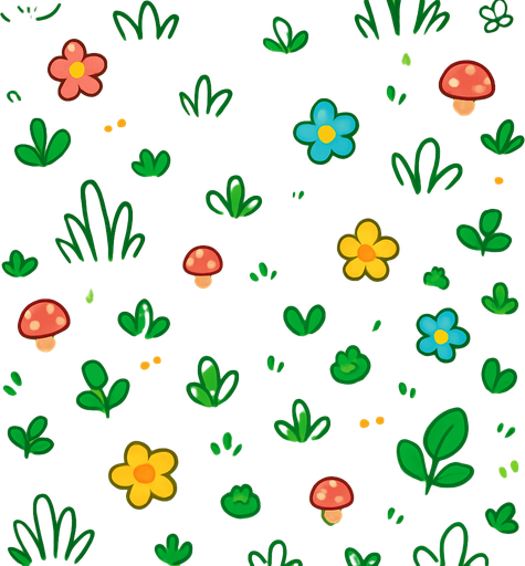 Create a cute fantasy grass field, top view, 2048x2732.
In-Game asset.  2d.  High contrast.  No shadows