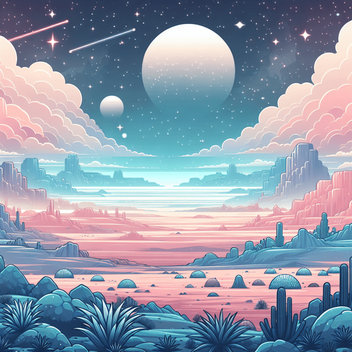 beautiful landscape. starry sky, pastel colours, high definition, alien world.
Single Game Texture. In-Game asset. 2d. Blank background. High contrast. No shadows.
