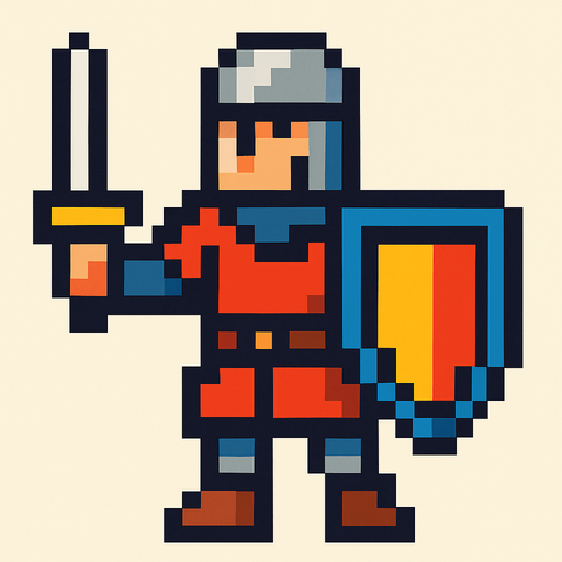 orta çağ pixel art asker.
In-Game asset.  2d.  High contrast.  No shadows