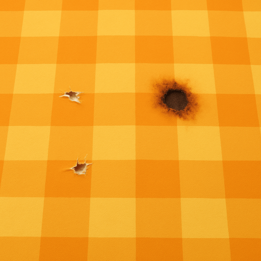 Add small tears in two places and a burn mark in one place.