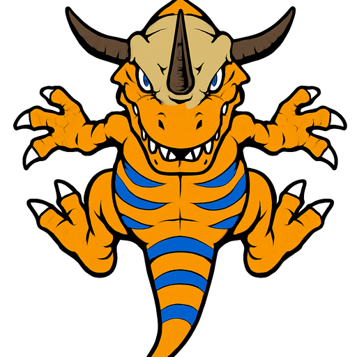 Greymon, visto desde arriba, detalles altos sin errores.
In-Game asset.  2d.  High contrast.  No shadows