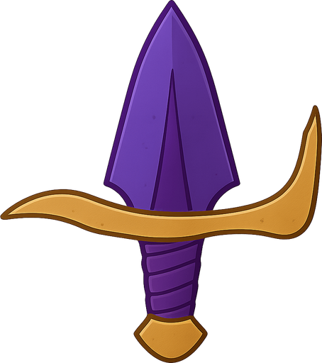 A knife with purple and golden around it. No background. Transparent background. Blank background. No shadows. 2d. In-Game asset. flat