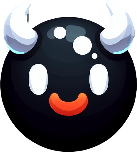 Uma bolinha preta com chifres dos olhos brancos sorridente laranja,jogo 2d fundo png.
Single Game Texture. In-Game asset. 2d. Blank background. High contrast. No shadows.