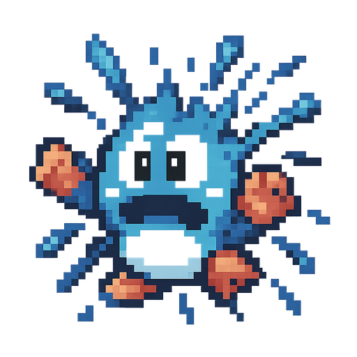 A popped blue bobble, pixel style, bubble booble arcade game inspired.
In-Game asset.  2d.  High contrast.  No shadows