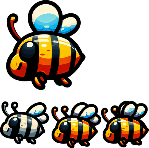 Пчела.
Single Game Texture. In-Game asset. 2d. Blank background. High contrast. No shadows.