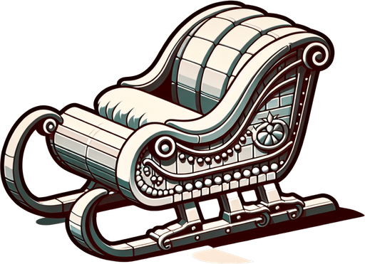 Santa's sleigh. Side view. Plastic style Single Game Texture. In-Game asset. 2d. Blank background. High contrast. No shadows.