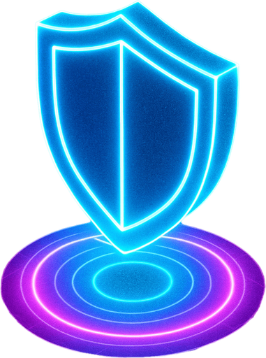 down Isometric neon cyberpunk shield symbol hologram glow 3d